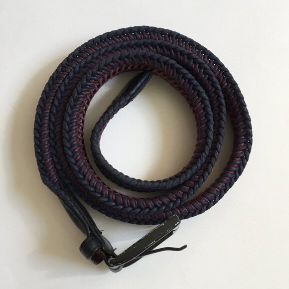 Torino Blue Mauve Woven Braided Rayon Elastic Stretch Leather Belt Size 42 - Picture 2 of 7